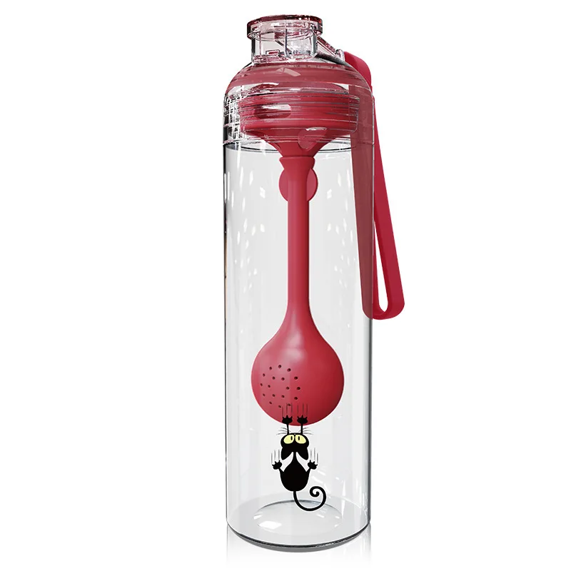 Soffe 500 мл пластиковая Спортивная бутылка для воды без бисфенола с крышкой Ложка для заварки чая бутылка для воды Кемпинг Туризм переносной шейкер бутылки - Цвет: red