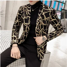 Новинка, Мужской Блейзер, корейский стиль, приталенный, с принтом, Мужской Блейзер, с длинным рукавом, Повседневный, стильный, костюм, пиджак, мужской блейзер