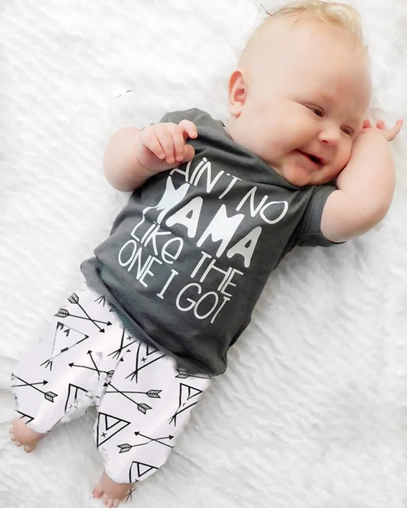 Summer Baby boy girl clothes 2pcs Toddler Boys clothing set T shirts+Pants AIN'T NO MAMA LIKE THE ONE I GOT Kids outfits  (6)