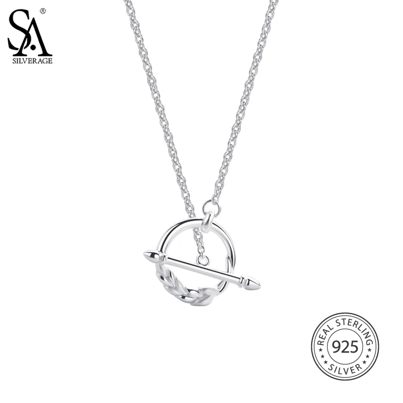 SA SILVERAGE 925 Sterling Silver Pendant Necklaces Wheat Circle Long Sweater Chian Fine Jewelry Women 2016