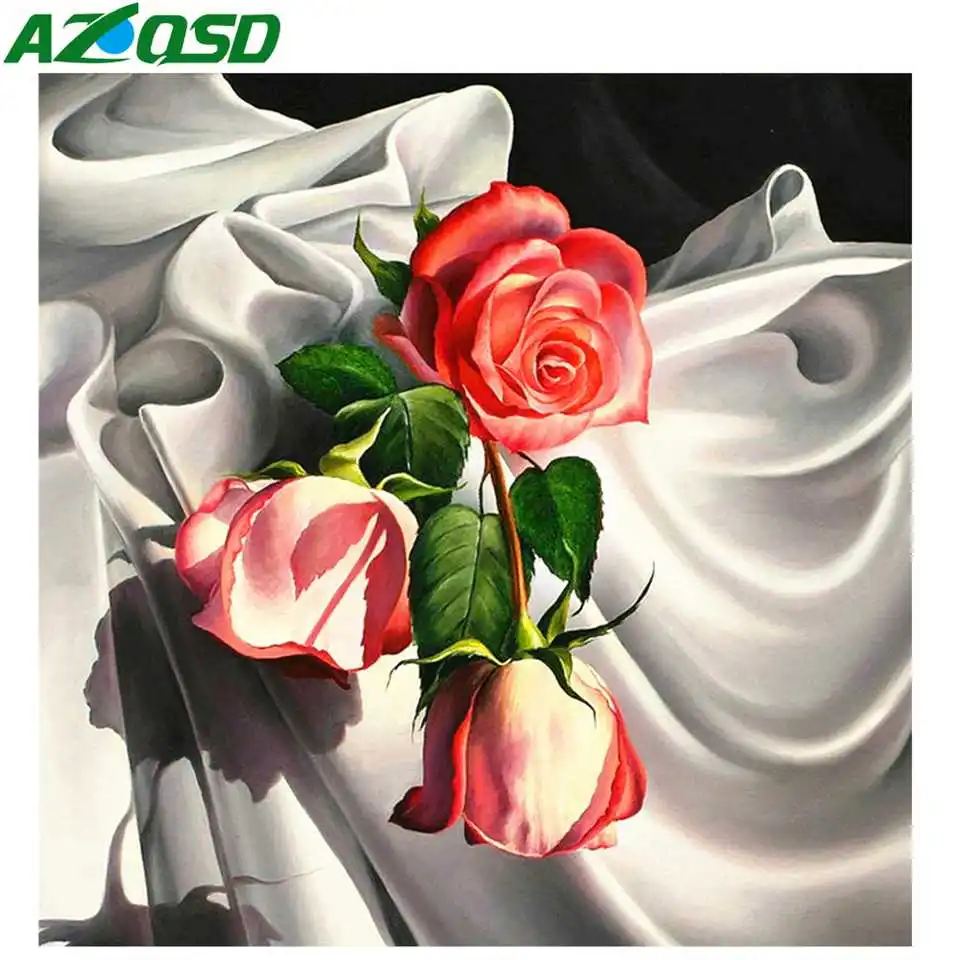 

AZQSD Diamond Embroidery Flowers Diamond Painting Rose Cross Stitch Needlework Picture Of Rhinestones Home Decoration Craft Kit