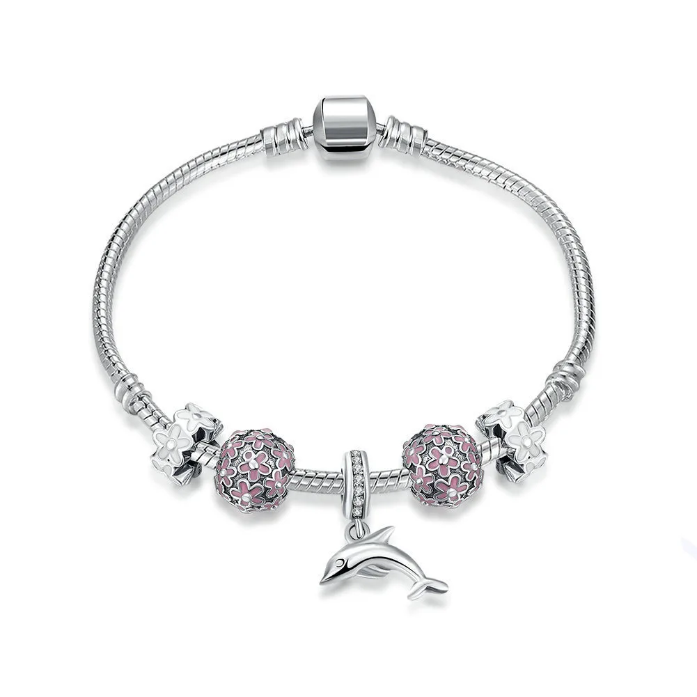 

Dolphin Flower Ball CZ Balls 925 Silver Bracelet