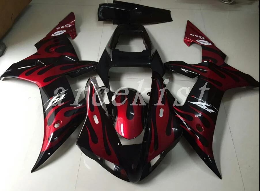 Обтекатели комплект пригодный для Yamaha YZF 1000 R1 02 03 YZF-R1 2002 2003 ABS Пластик Комплект обтекателя мотоцикла Капот, черные, красные, Пламенные со стразами