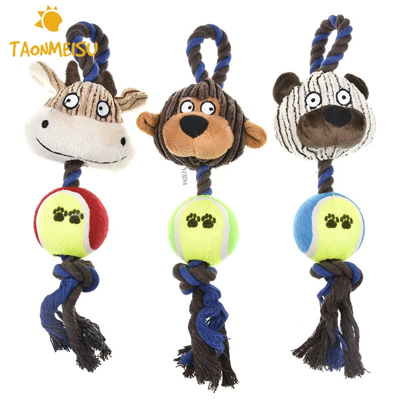 Cotton Ropes Tennis Ball Plush Dog Toys Pet Funny Playing Interactive