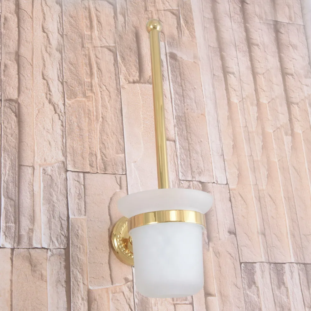 Wall Mounted Luxury Gold Color Brass Bathroom Toilet Brush Holder Set Accessory Single Glass Cup mba596 | Обустройство дома