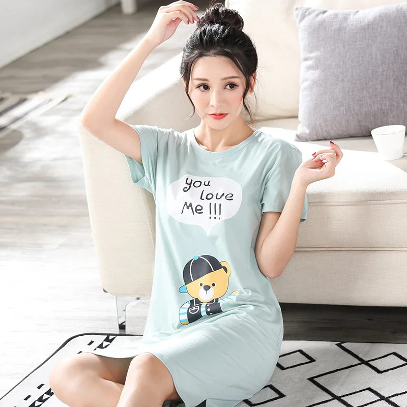 2017 summer new ladies pajamas version of cotton cute sleeping skirt home servicein Robe & Gown