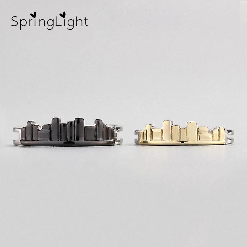 

SpringLight Real 925 Sterling Silver Creative Designer Fine Jewelry Miss You between Two Cities Couple Rings for Women Bijoux