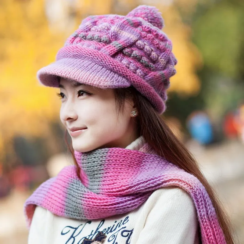 Теплая морозостойкая зимняя шапка, женская вязаная шапка, шарф, шерстяная шапка, вязаный берет, шапка, шерстяная женская зимняя теплая шапка, шарф, наборы