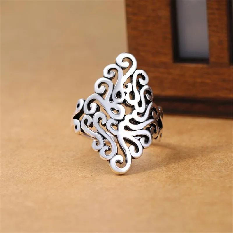

New Personality Domineering Court Creative 925 Sterling Silver Jewelry Hollow Flower Pattern Retro Opening Rings SR436