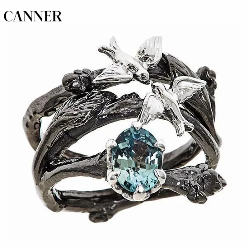 Canner кольцо с синим кубическим цирконием и кристаллами, винтажное дерево и кольцо для птиц для женщин и девушек, вечерние ювелирные изделия