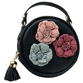 

JHD-Autumn and Winter New Small Round Bag Cute Flower Handbags Purse Simple Shoulder Diagonal Package Trend