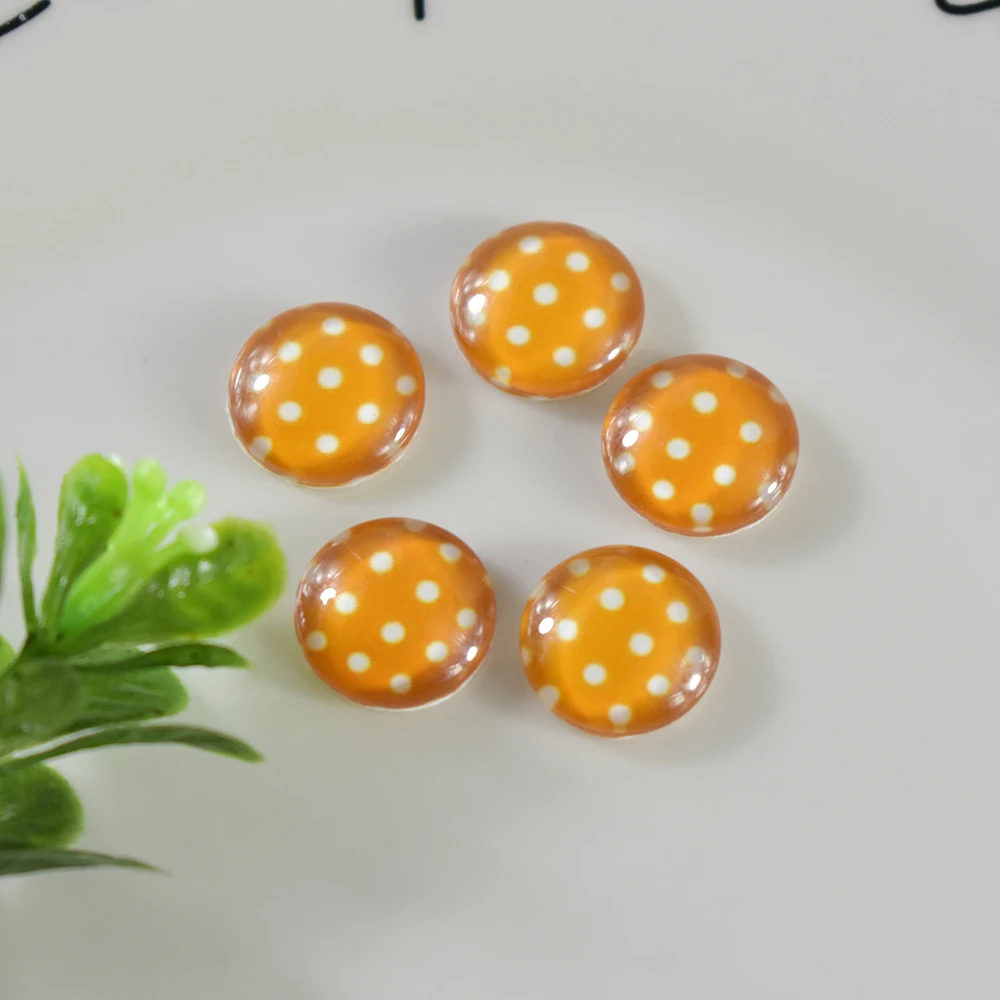 

12mm 20pcs Round Glass Cabochons Art Cameo Ste Handmade embedded Orange spots