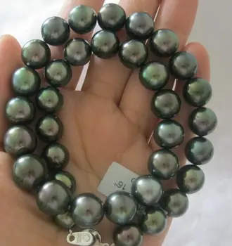 

HUGE18"12-13MM SOUTH SEA NATURAL PEACOCK GREEN PEARL NECKLACE KKK
