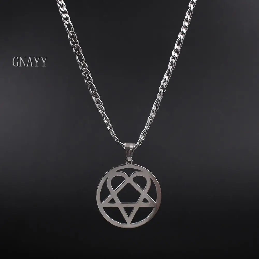 Панк ювелирные изделия ему ожерелье из нержавеющей стали Heartagram кулон Merch Логотип Символ 2" панцирная цепь - Окраска металла: with chain 24 inch