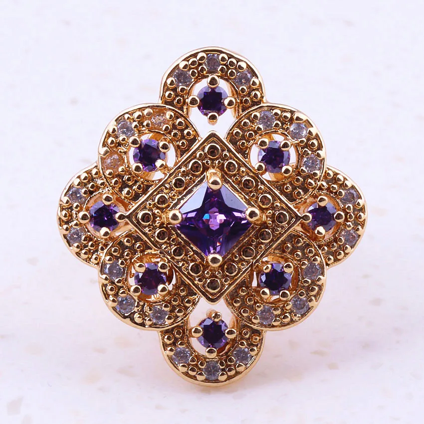 Purple Austrian Crystal Cubic Zircon Yellow Gold Color Rings
