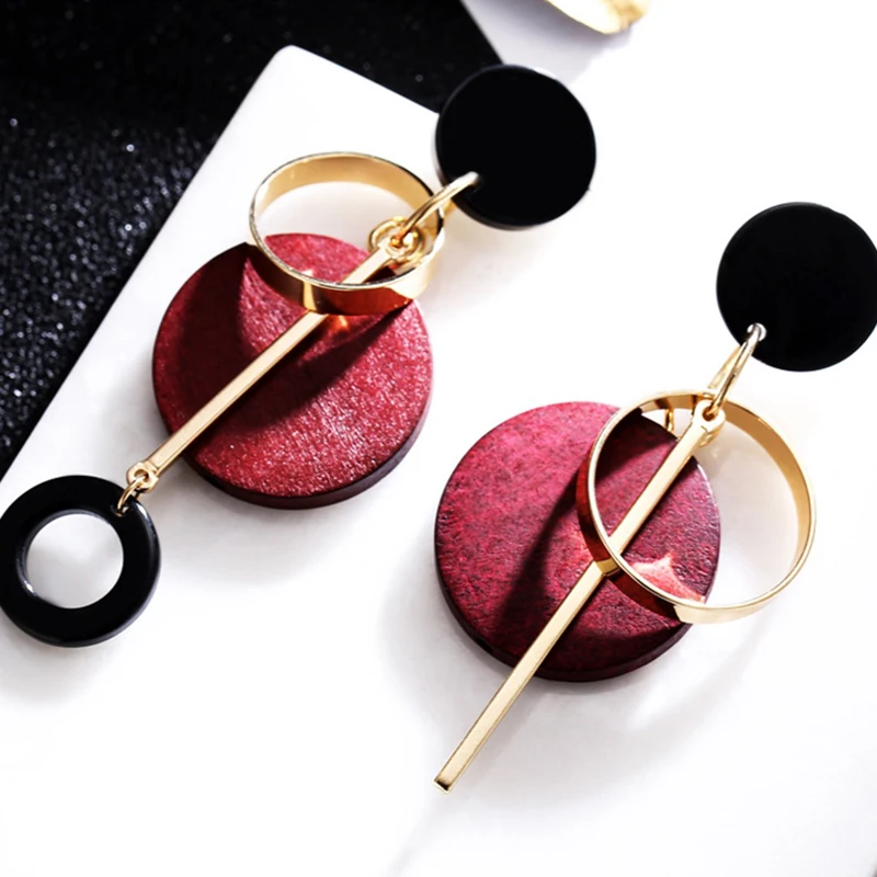 

SHUANGR 2019 Korean Fashion Long Slope Geometric Asymmetry Rhinestone Circle Dangle Earrings New Acrylic Drop Earring For Women