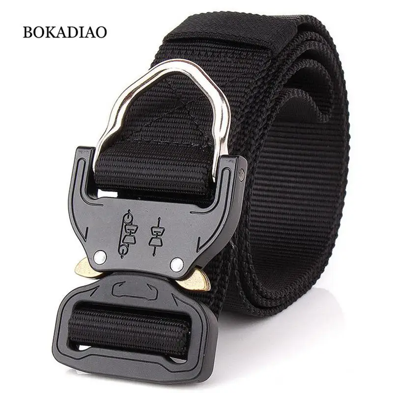

BOKADIAO men canvas belt Quick release Metal buckle Hook military nylon Training belt strong Army tactical belts for women strap