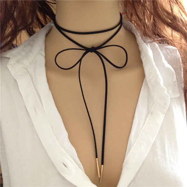 Wrap Choker Necklace Bow Tie Choker 52 Inch Suede Rope elegant necklace