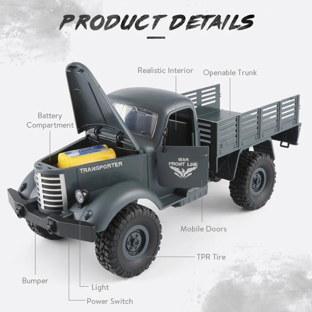 

JJR/C Q61 1/16 2.4G 4WD RC Off-Road Military Truck Transporter RC Car Remote Control Vehicle for Children Gift Kids Toy