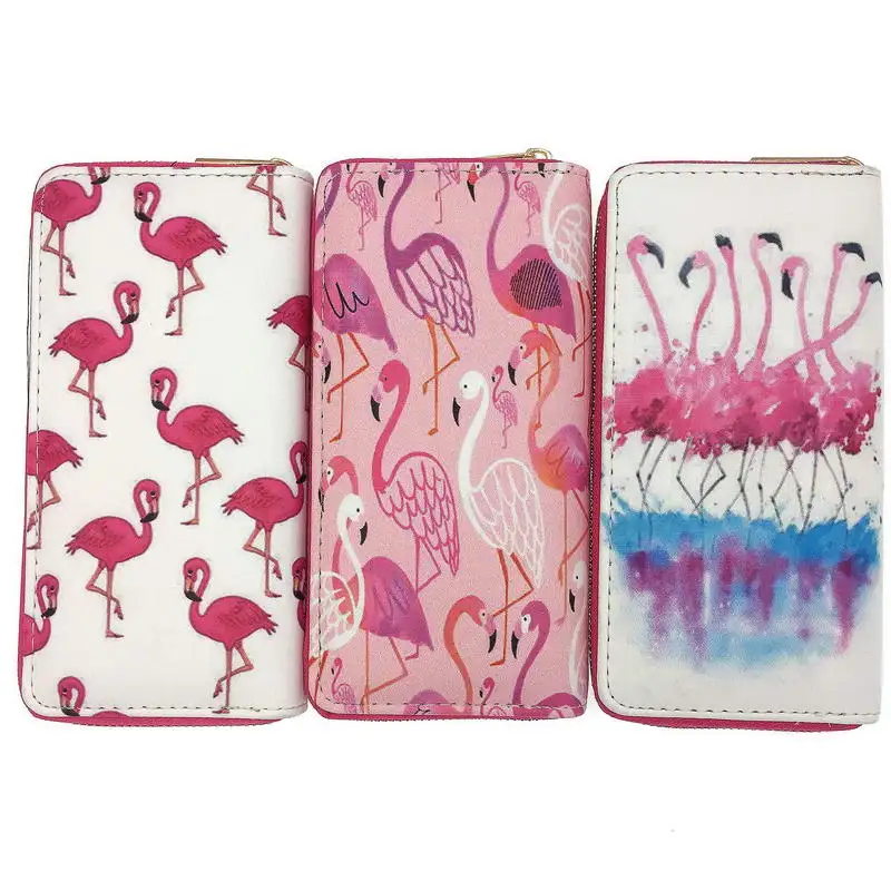 KANDRA розовый кошелек Фламинго, Модный женский длинный кошелек из искусственной кожи, Женский кошелек, дизайнерский кошелек с птицами для девушек, сумка для телефона