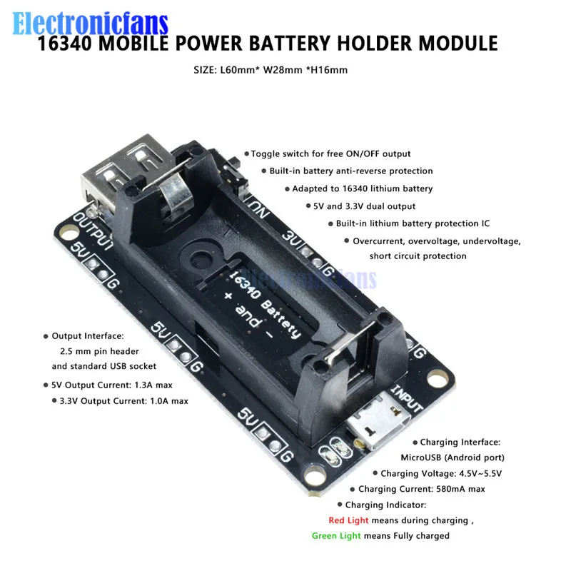 ESP8266 ESP32 Питание Перезаряжаемые Двойной 16340 литий Батарея Зарядное устройство Щит Модуль двойной Выход 3,3 V 5V Для Arduino UNO R3 - Цвет: Type 2