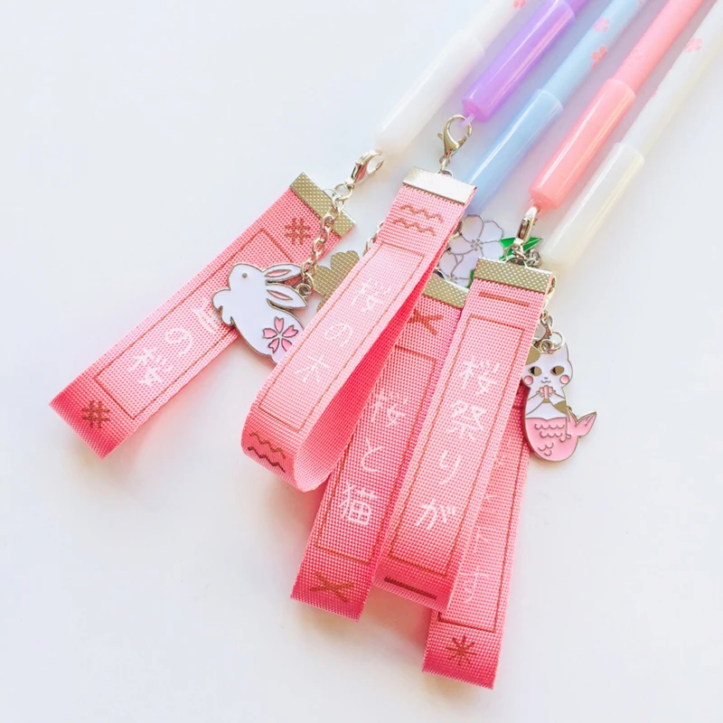 Z18 романтическая розовая стильная Гелевая Ручка-роллер с лентой Sakura, ручка для подписи, школьные канцелярские принадлежности, 0,5 мм, черные чернила