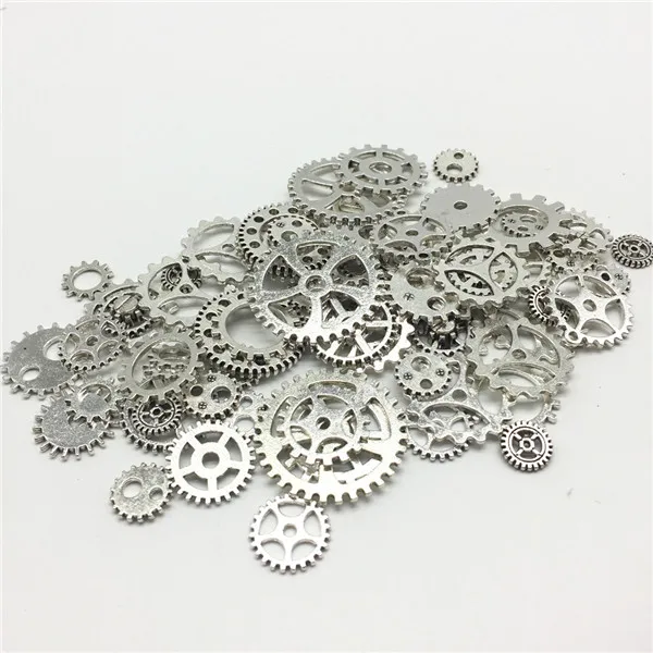 Antique silver 100 г металлического сплава Смешанные винты колеса шестерни брелоки в стиле стимпанк для подвески украшения DIY ювелирных изделий - Цвет: Antique silver