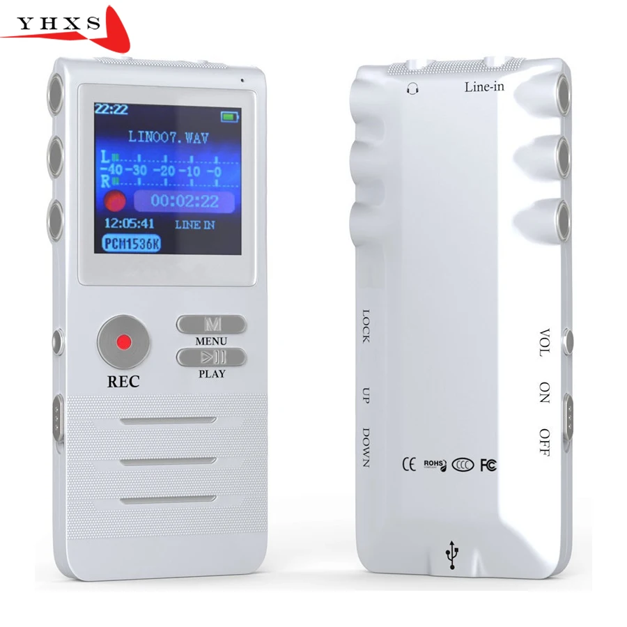 8GB Digital Voice Recorder with Double Microphone HD Recording Premium Metal Case Mic and Dictaphone USB MP3 Free Headphones