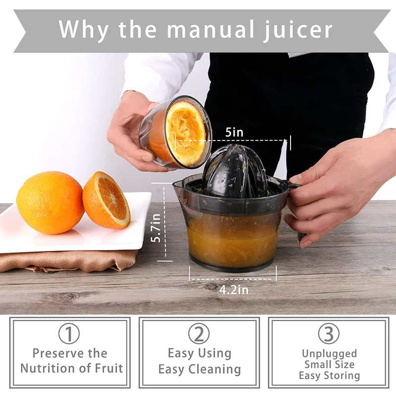 JueQi Цитрусовая Sunkist апельсиновый лимон мини-пресс ручная соковыжималка, противоскользящая крышка вращения расширитель лайма, емкость 17 унций