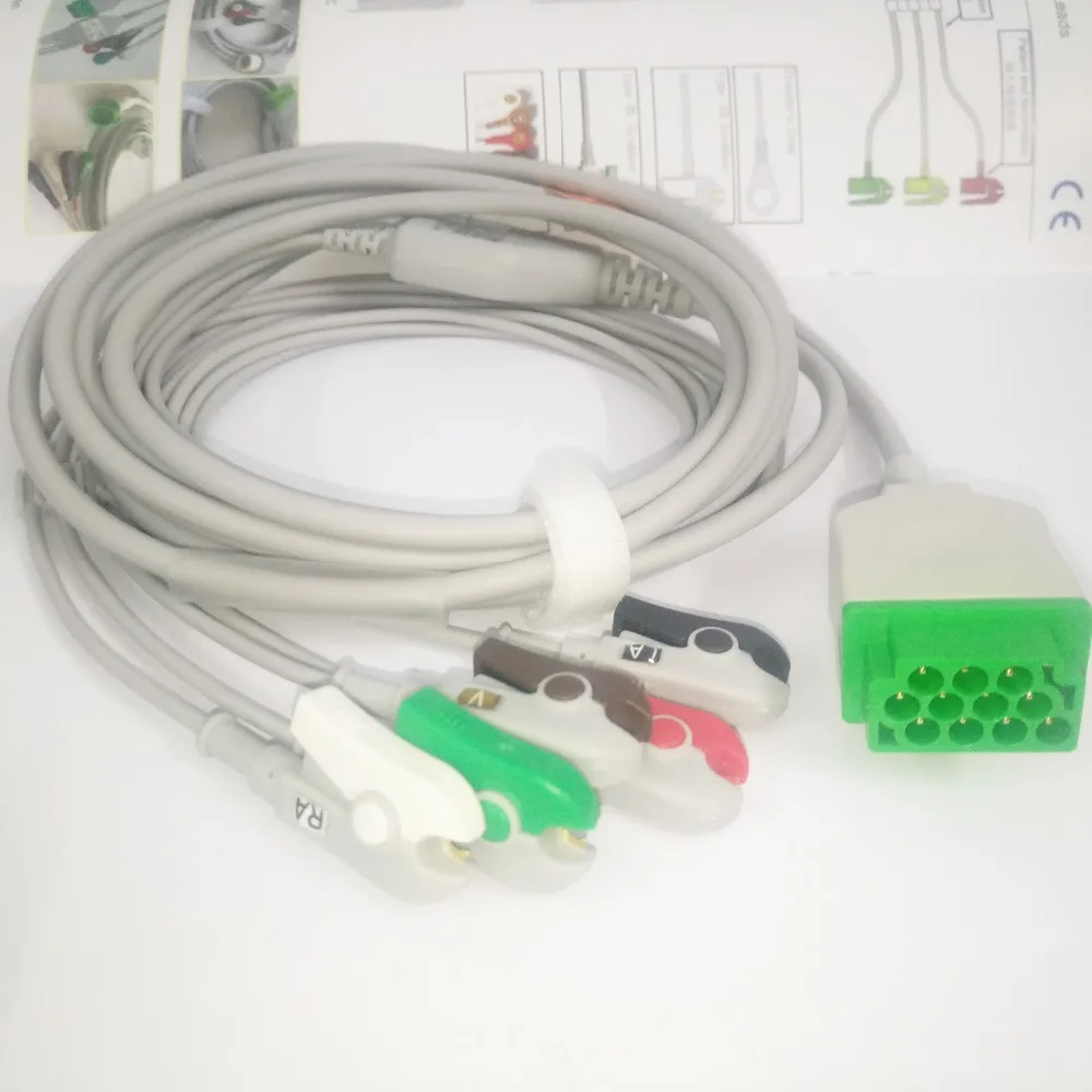 Цельный 11Pin 5 проводов ECG кабель и свинцовые провода с зажимом для GE-, AHA