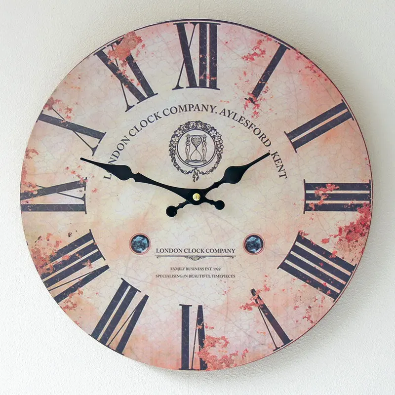 

Round Retro Wall Clock Color Printing Frameless Painting Electronic Bell Home Wall Bells Old Camera Props Wooden Wall Clock