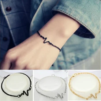 

Simple Personality Bileklik Ecg Figure Lightning Fine Charm Bracelets Couple Heartbeat Frequency Bracelets Pulseras Mujer