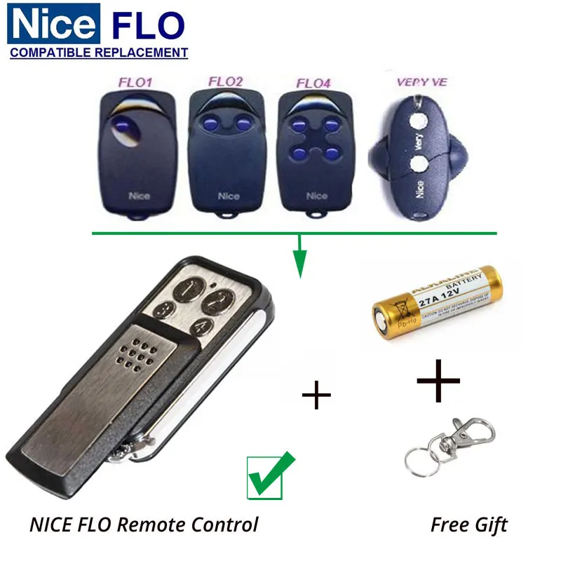 

2 pcs NICE FLO1 FLO2 FLO 4 garage remote control duplicator , Universal fixed code 433.92MHz clone key fob