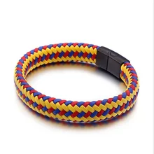 Панк ряд переплетенных веревок Браслет-манжета для мужчин Wo мужчин m разноцветный кожаный браслет из нержавеющей стали Магнитная кнопка модные браслеты подарок