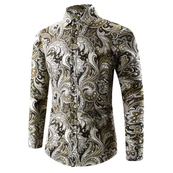 

NEW 2020 Fashion spring autumn Flower Camouflage long sleeve base shirt Men's casual black red Gold wedding shirts plus size 5XL