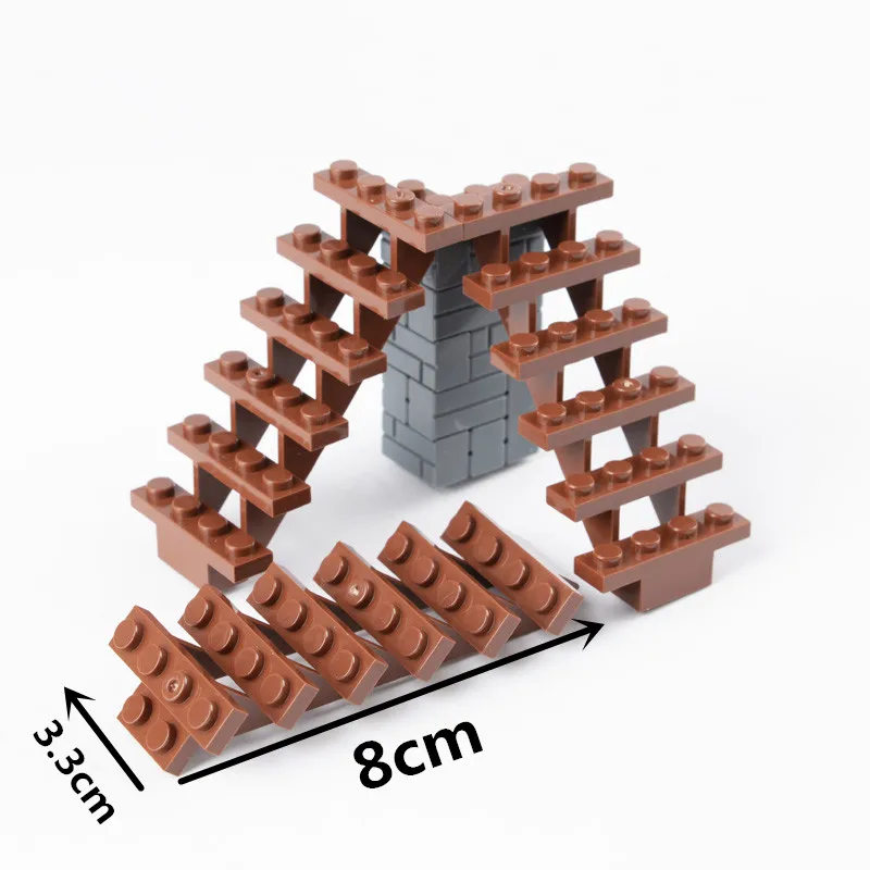 

City Accessories House Stairs Fence Brown Staircase Steps Ladder Mini Model Building Block Bricks Kid DIY Toys for Children D057