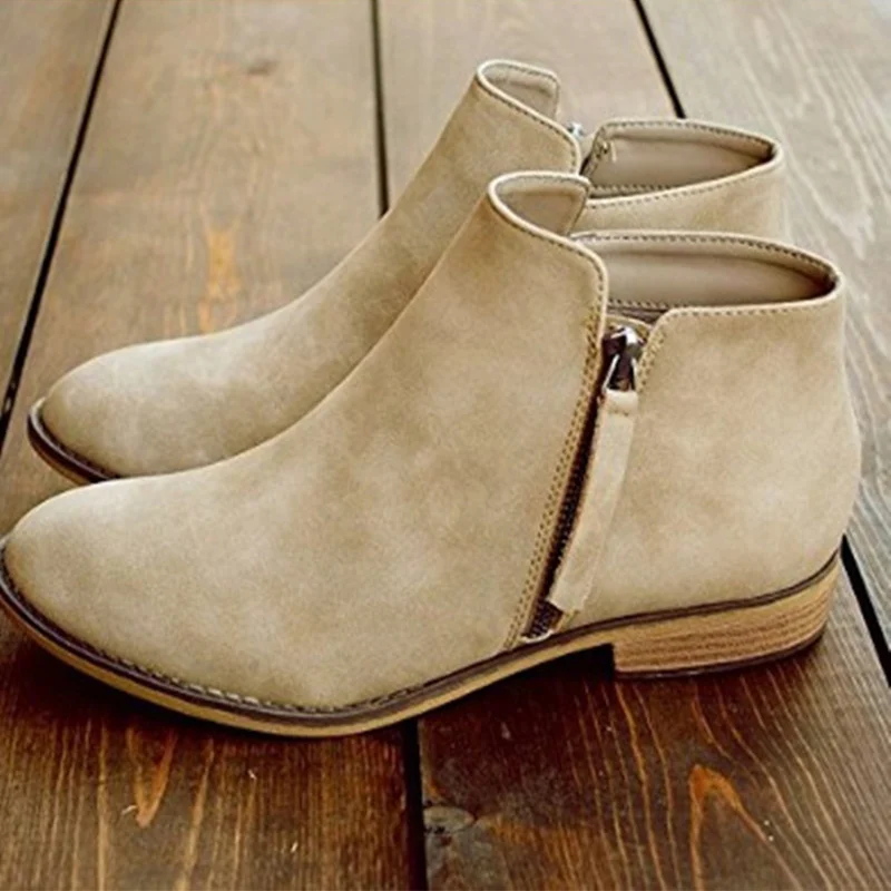 

2018 Women's Low Heels Zip Autumn Martin Ankle Boots Plus Size Female Fashion Flock Platform Shoes Ladies Casual Footwear