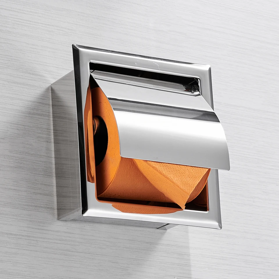 Stainless Steel304 Toilet Paper Holder Chrome Wall Mounted Concealed  Bathroom Roll Tissue Box Porta Papel Higienico WF-18030 - AliExpress, image size:960x960