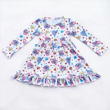 Осень/Зима детское платье с длинными рукавами для маленьких девочек с изображением слона эксклюзивная Одежда рюшами молочного шелка 12 м до 7 Т доступны