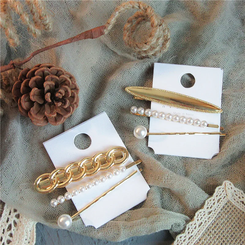 

Korean Girl Fashion Temperament Metal Chain Hair Clip Female Simple Personality Imitation Pearl Hairpins Hair Accessories