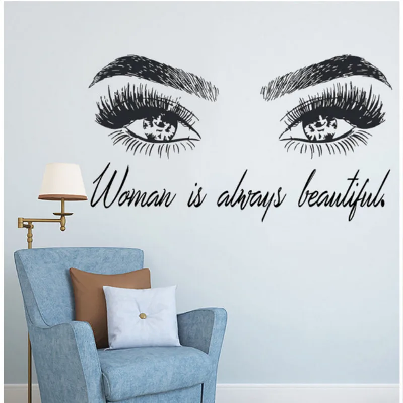 

Woman Make Up Wall Sticker Eye Eyelashes Wall Decal Lashes Extensions Beauty Shop Decor Eyebrows Brows Mural Beauty Gift Decal