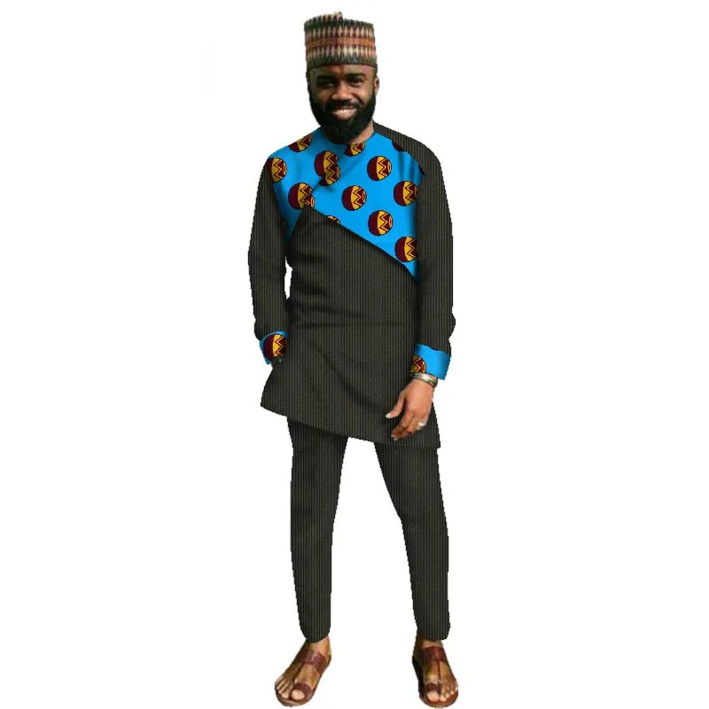 Традиционный Африканский ручной работы мужская одежда хлопок пэчворк топ и брюки наборы Африканский принт 2 шт. брюки наборы WYN423