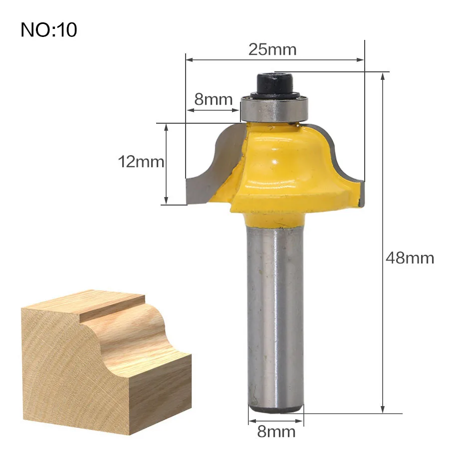 1 шт. 8 мм хвостовик древесины фрезы прямой Концевая фреза триммер очистка заподлицо отделка угловая круглая бухта коробка биты инструменты фрезерные Cutte RCT - Длина режущей кромки: NO10