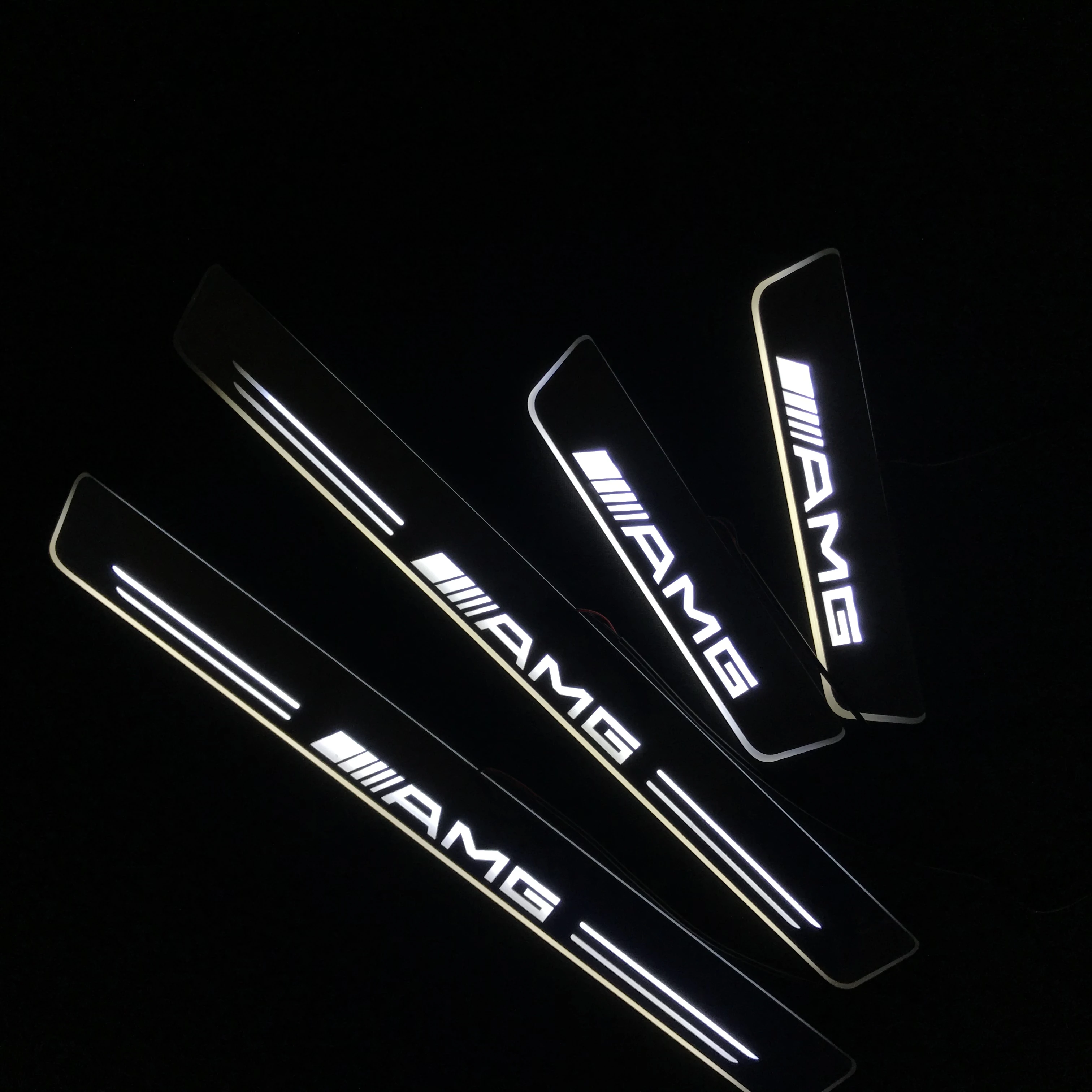 

RQXR led door sill plate for Mercedes benz series door scuff welcome lights flat lining overlay, 4pcs