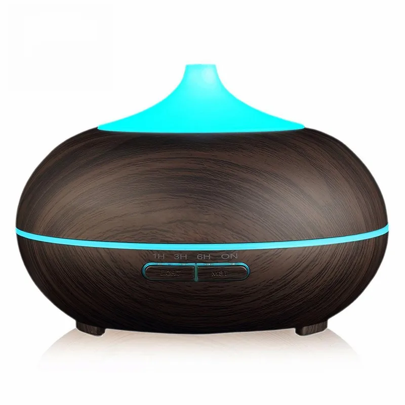 Wood Grain Aroma Diffuser with Color Changing LED Light Ultrasonic Aromatherapy Air Humidifier 300ML Essential Oil Mist Maker 300ml aroma essential oil diffuser 8 hours wood grain cool mist aromatherapy diffuser with remote control 7 color light changing