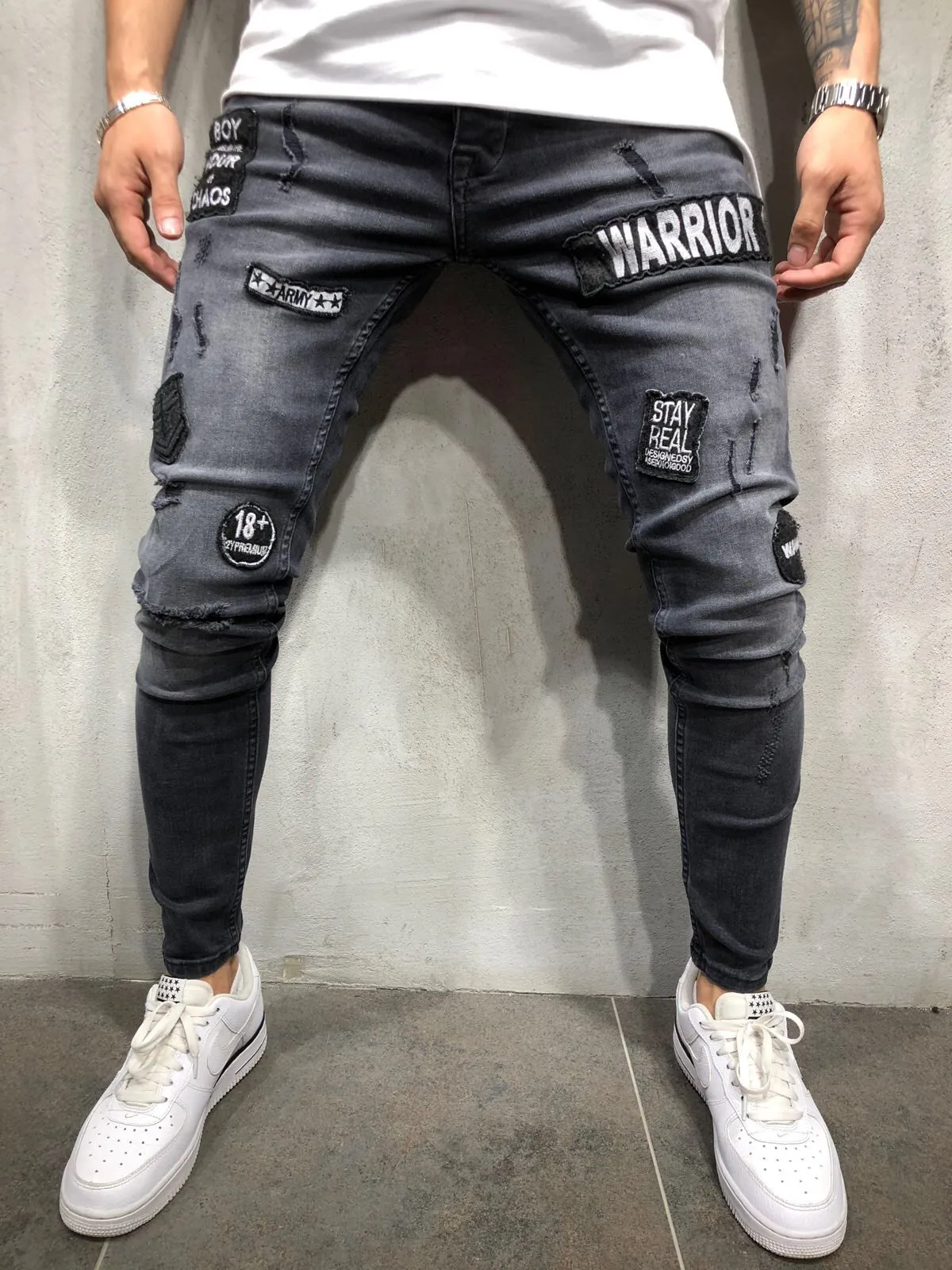 Высокое качество для мужчин Эластичные Обтягивающие джинсы морщин в колено хип хоп байкерские брюки для девочек бедра лодыжки молни