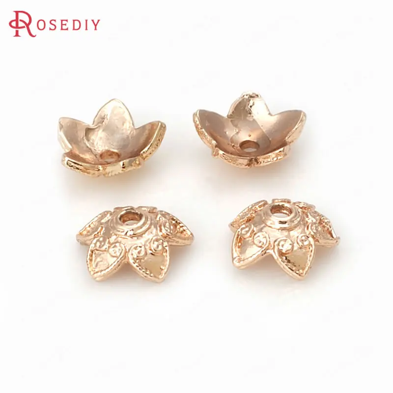 

20PCS 9MM 24K Champagne Gold Color Plated Brass Flower Beads Caps High Quality Diy Jewelry Accessories