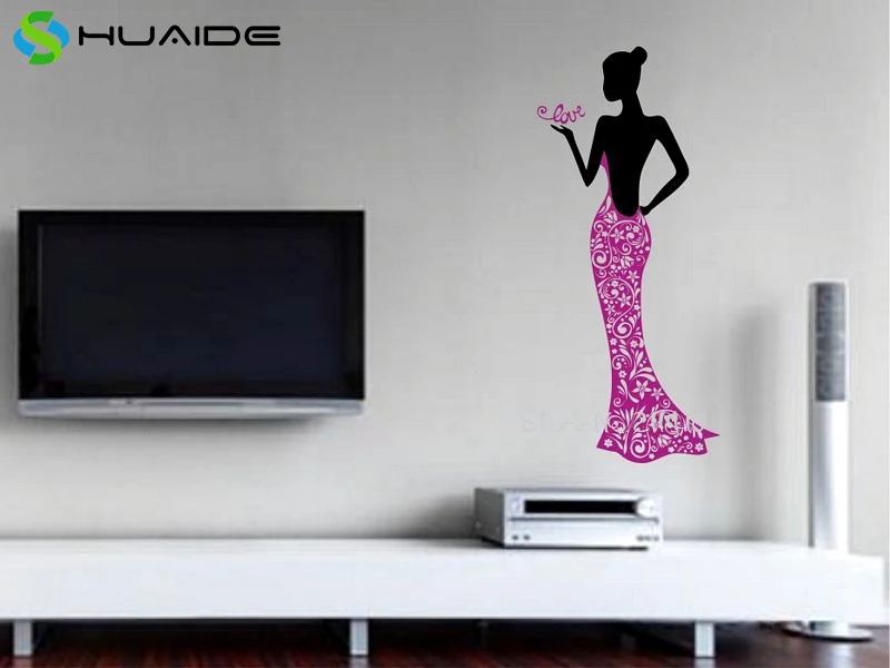 Огромный черный леди платье стены Искусство Наклейки домашний декор гостиной наклейки на стену спальни съемное панно из винила Vinilos Parede A678