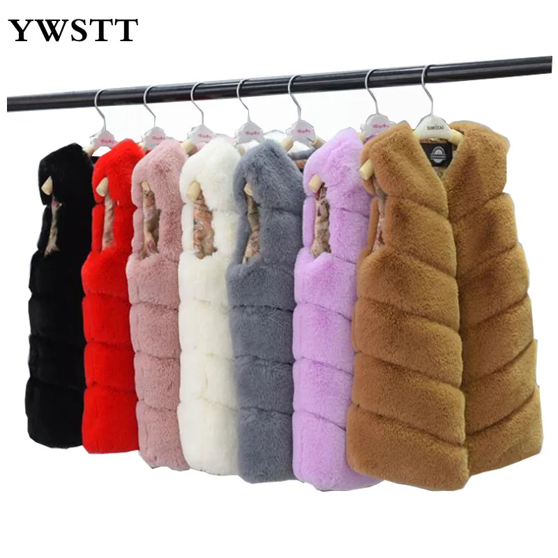 New 2017 Winter Coat Girls Faux Fur Vest Fox Fur Long Vest High-Grade Faux Fur Coat Leisure Plus Girls Baby Fox Fur Long Vest