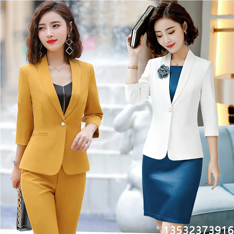 Professional women's suits 2019 autumn new five-point sleeves solid color Slim suit temperament casual trousers